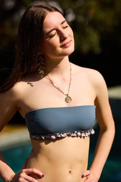Bikini Bonaire Azul con volante flores